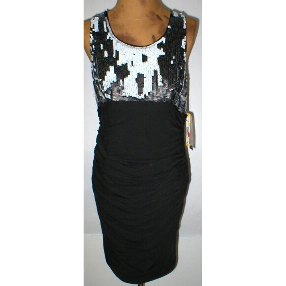 NWT $484 New Womens Alice Olivia Sequin Silk Black White Tank Dress 12 Designer - Picture 1 of 11